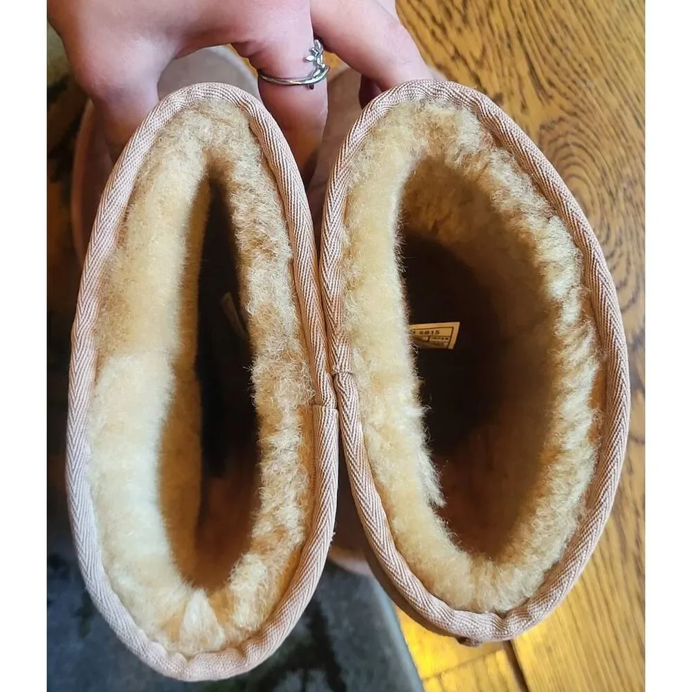 Y2K Vintage UGG Australia Boots Women's 7 Tan Leather Sheepskin Classic Tall